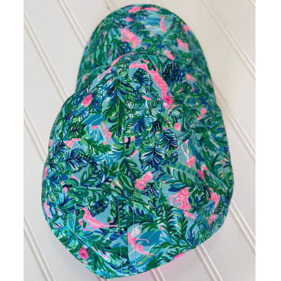 Lilly Pulitzer Tropical Golf Run Around Hat Green Pink Golf Cart Palm Trees - Picture 4 of 7